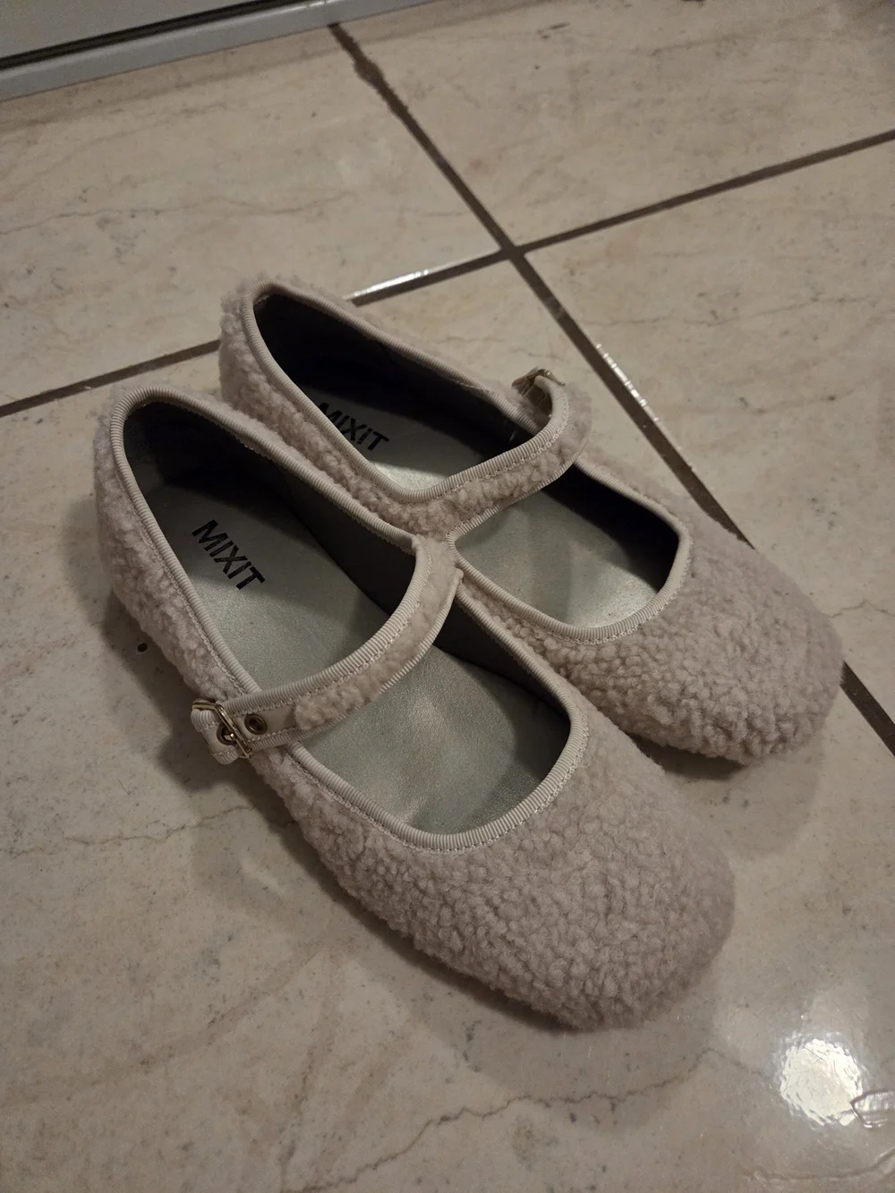 Mixit Plush Shearling Mary Jane Flats in Beige